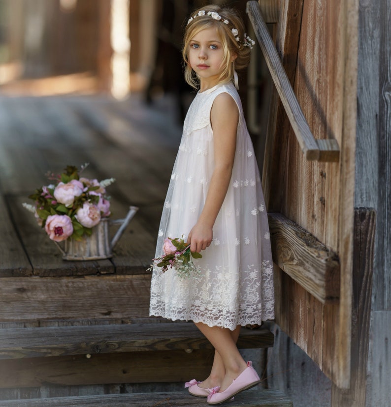 White Flower girl dress girls lace dress rustic flower girl Etsy