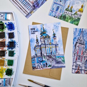 Set di cartoline di Kiev – Architettura ucraina disegnata a mano e arte di guerra – Sostieni l'Ucraina – Regalo di viaggio illustrato