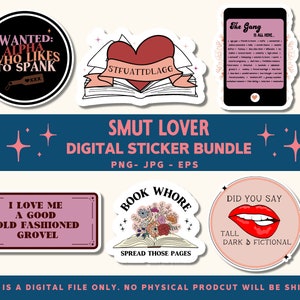 Smut Book Lover Stickers Digital PNG | Romance Printable Stickers | Funny Book Stickers | Print and Cut Stickers | Water Bottle | Spicy Book