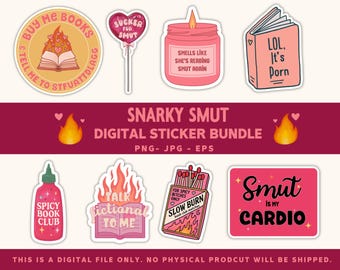 Snarky Smut Book Lover Stickers: Digital PNG for Kindle, Water Bottles (Print & Cut)