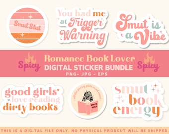 Spicy Romance Book Stickers: Smut Book Lover PNG (Digital Download)