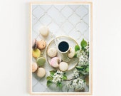 Kitchen Wall Art, Coffee print, Macaron Print, Cafe Decor, Restaurant Decor, Food Photography