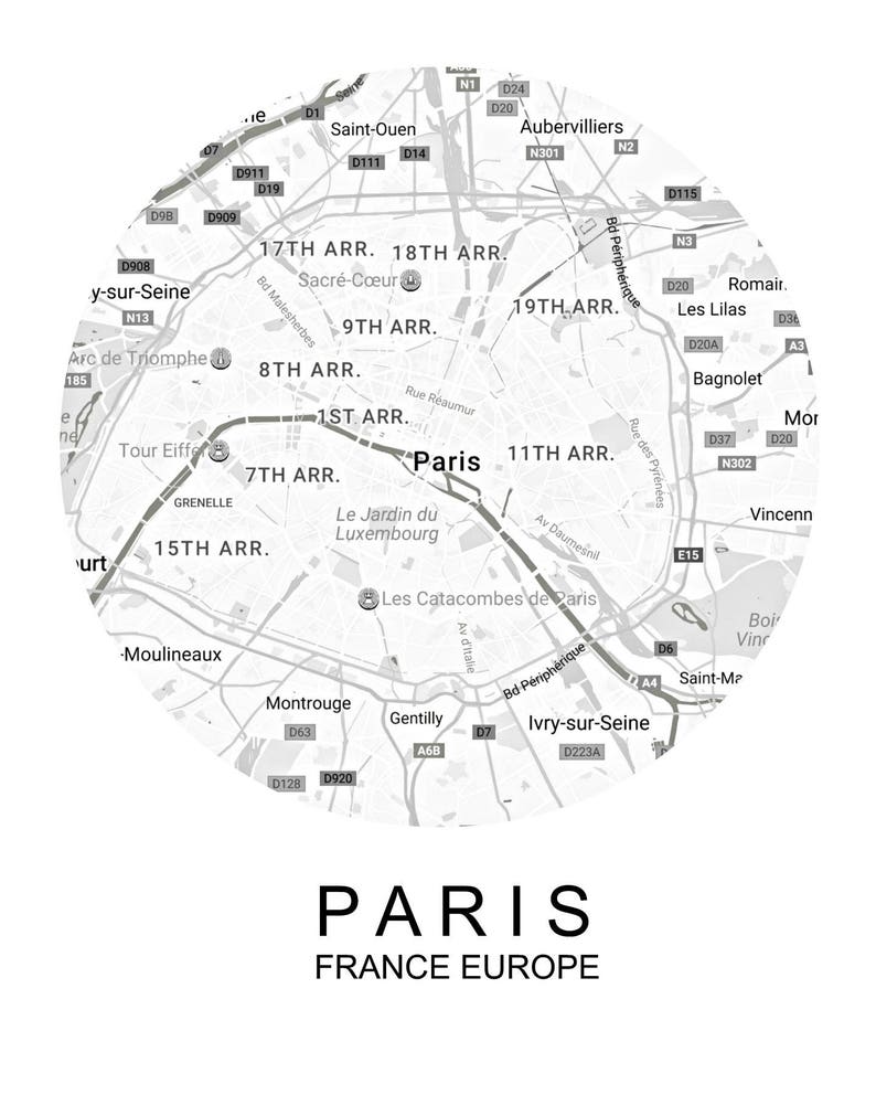 Paris Map Paris city Map Printable Art Printable Map Paris | Etsy