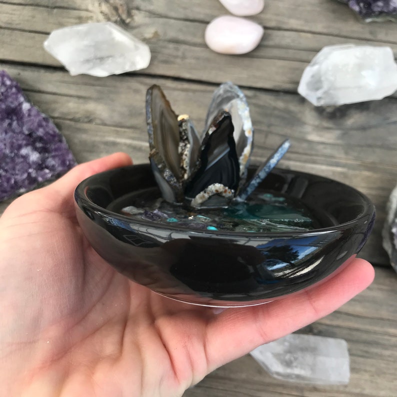 Lotus and agate lily pad ring catch all plate ring dish