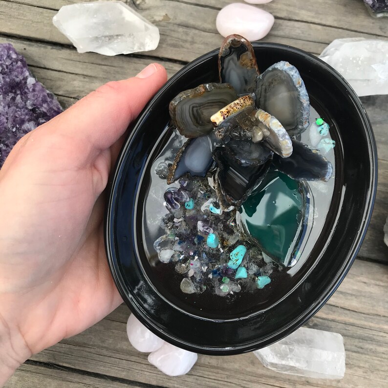 Lotus and agate lily pad ring catch all plate ring dish