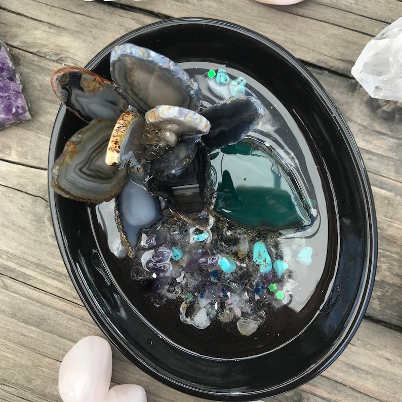 Lotus and agate lily pad ring catch all plate ring dish