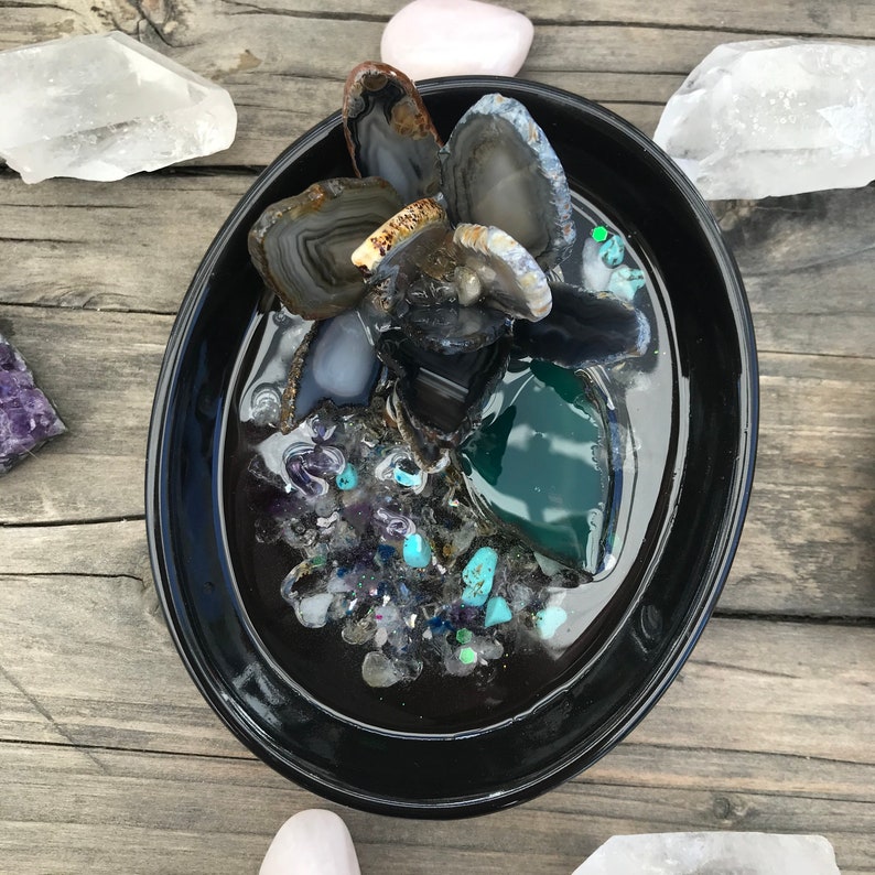 Lotus and agate lily pad ring catch all plate ring dish