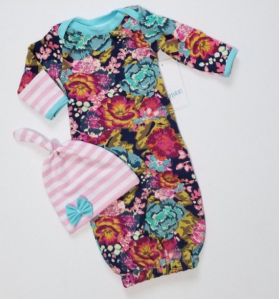 Newborn Baby Girl Coming Home Outfit Floral Aqua Baby Gown - Etsy