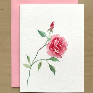 Hand painted Greeting Card, Premium Quality Cards, 5x7,Pink Rose Blank Card, Original Watercolor Cards, Handmade Card, Watercolor Rose, Rose