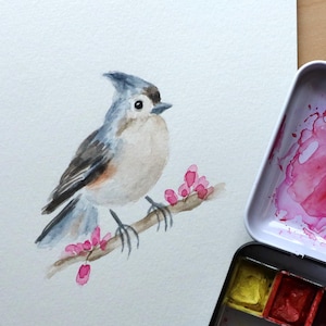 Carte d'oiseau peinte à la main, Mésange huppé, Mésange aquarelle, Carte peinte à la main, Oiseaux mignons, Carte d'oiseau aquarelle, Carte d'oiseau fait main