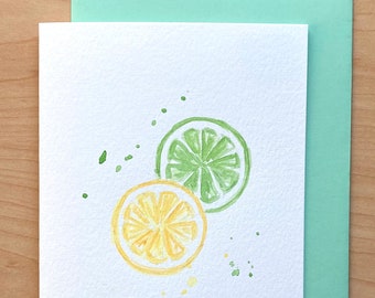 Hand-painted Card, Original Watercolor Lemon & Lime, Hand painted Card, Handmade Card, Watercolor Citrus Card