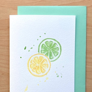 Cartão pintado à mão, aquarela original limão, aquarela lima, cartão pintado à mão, cartão feito à mão, cartão cítrico aquarela, cartão limão