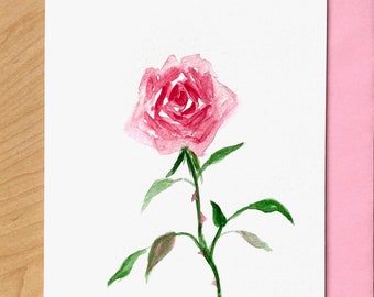 Hand painted Greeting Card, 5x7, Rose Blank Card, Original Watercolor Cards, Handmade Card, Watercolor Rose, NOT PRINT