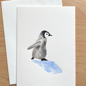 Handgemalte Baby Pinguin Karte, Handgemalte Karte, Handgemachte Karte, Aquarell Baby Pinguin, Süße Pinguin Aquarell Karten, Aquarell Pinguin
