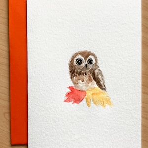 Handgeschilderde uilkaart, blanco kaart uil, originele aquarelkaarten, handgemaakte kaart, blanco kaarten, aquarel uil