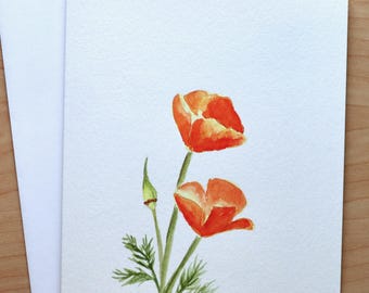 Handgemalte Karte, 13 x 18,9 cm, California Poppies Karte, Original Aquarell Karten, handgemachte Karte, Aquarell Mohnblume, Aquarell Orange Mohnblumen