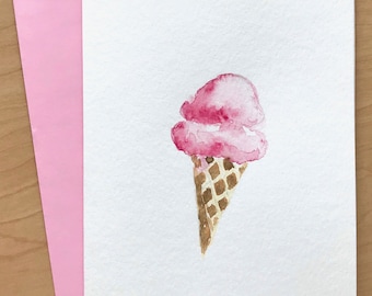 Hand painted Card, 5x7, Ice cream Blank Card, Original Watercolor Cards, Handmade Card, Watercolor Summer Card