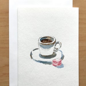 手描きのコーヒーカード、プレミアム品質のカード、オリジナルの水彩カード、手描きのカード、手作りのカード、水彩コーヒー、コーヒーカード