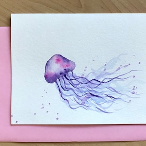 VENTA Tarjeta de felicitación pintada a mano, 5x7, tarjeta en blanco con medusas, tarjetas de acuarela originales, tarjeta hecha a mano, tarjeta con medusas de acuarela