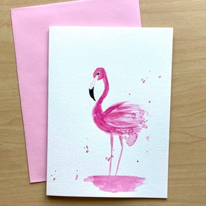 Handgemalte Grußkarte, 13x18, Flamingo Blanko, Original Aquarell Karten, Handgemachte Karte, Aquarell Flamingo
