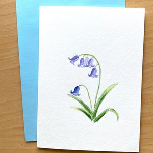 Cartão de felicitações pintado à mão, cartão em branco Bluebells, cartões originais em aquarela, cartão feito à mão, cartão de flores em aquarela, flor em aquarela original