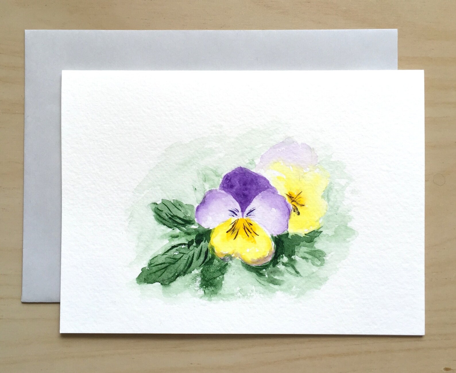 Hand Painted Greeting Card, 5x7, Pansy Card, Blank Card, Original