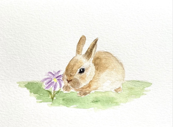 Hand Painted Greeting Card, 5x7, Easter Card, Cute Bunny Card