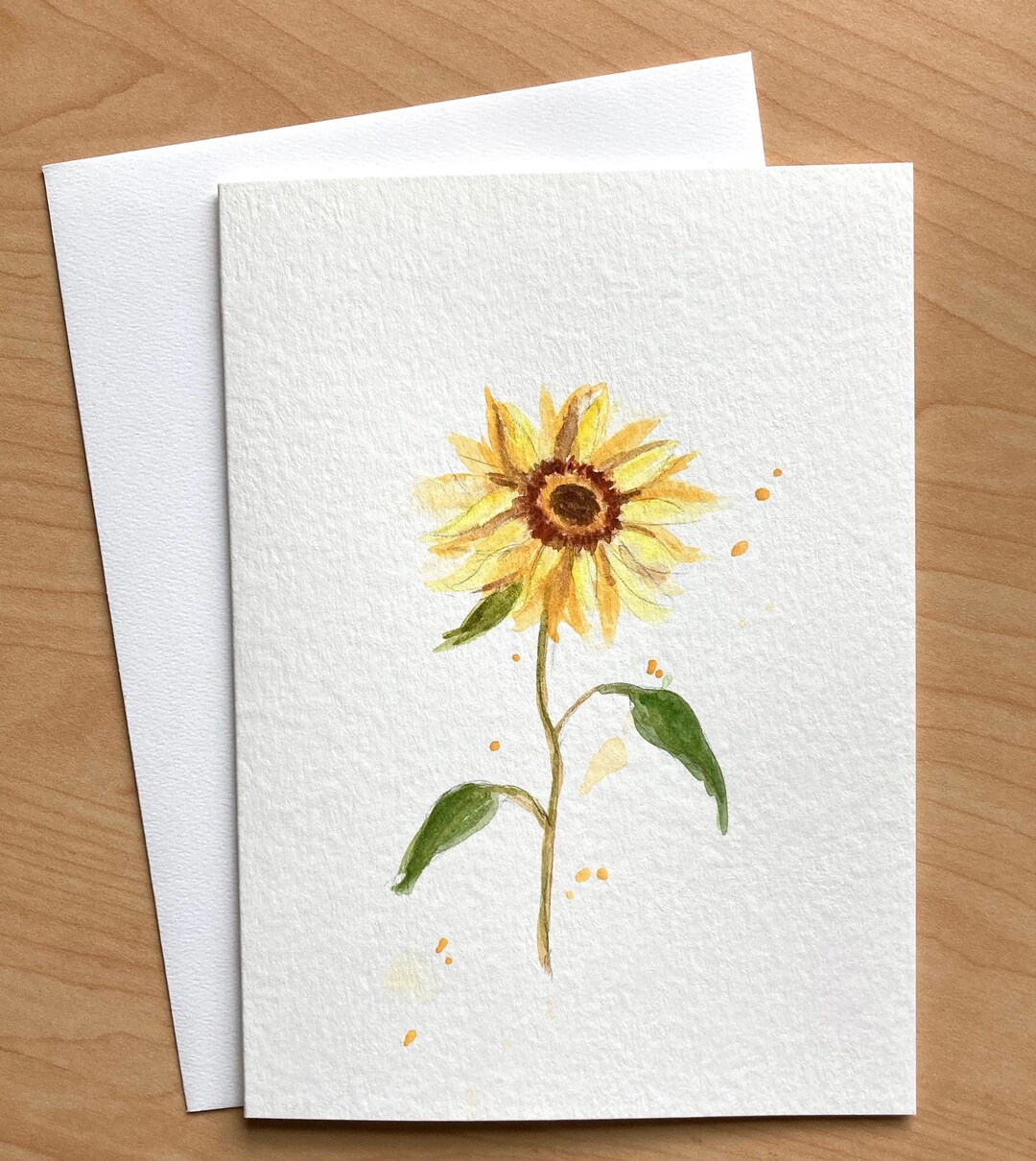 Hand Painted Sunflower Card, Sunflower Blank Card, Original Watercolor ...