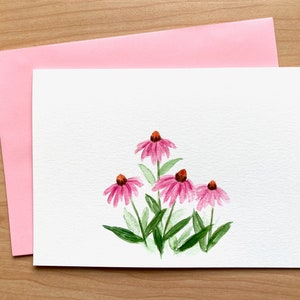 Tarjeta de equinácea pintada a mano, tarjetas de acuarela originales, tarjeta pintada a mano, tarjeta hecha a mano, tarjeta de equinácea en acuarela, arte de equinácea