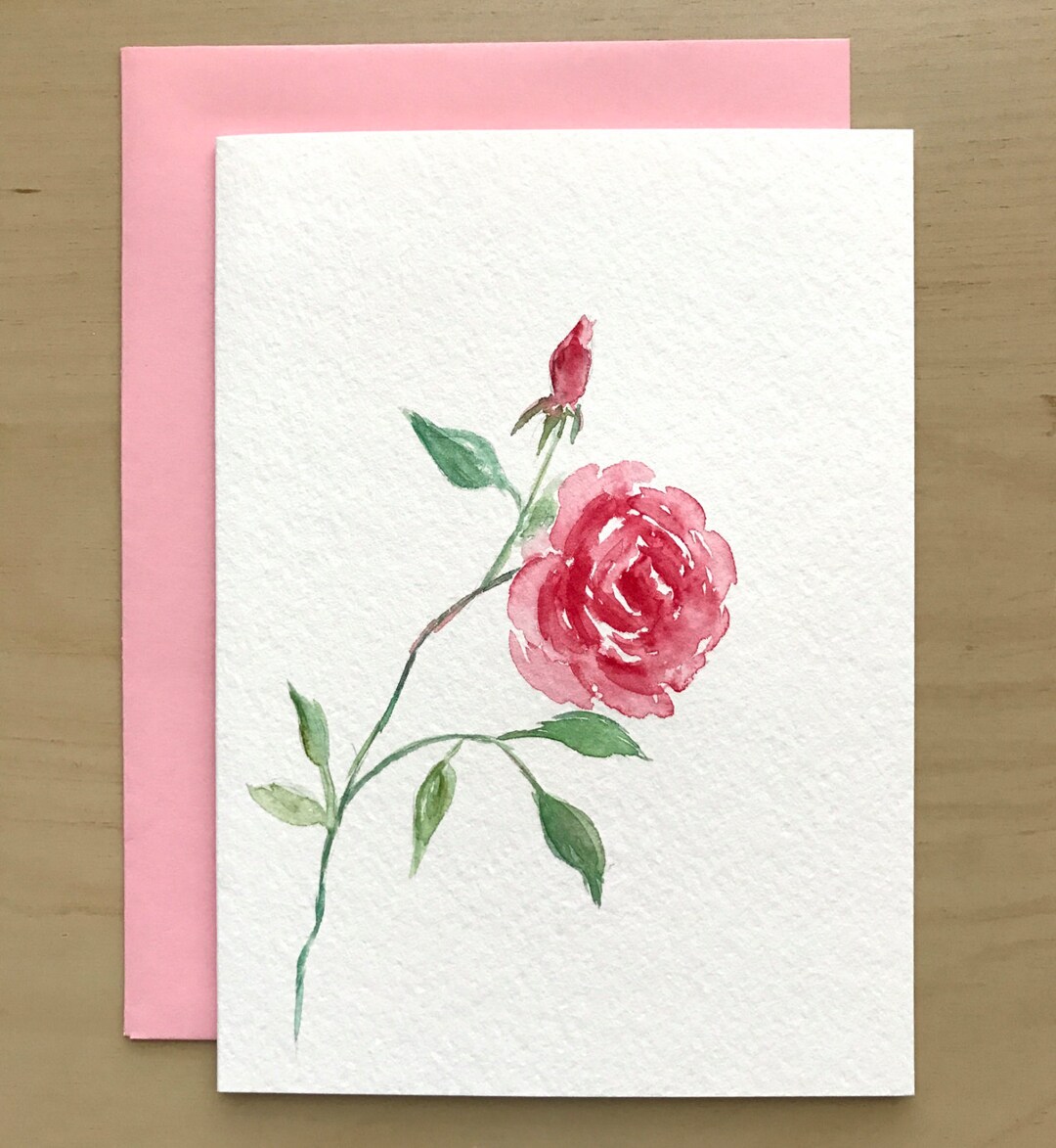 Hand Painted Greeting Card, Premium Quality Cards, 5x7,pink Rose Blank ...