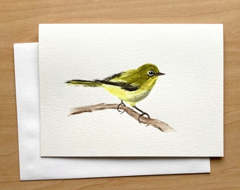 Hand painted Card, NOT PRINT, Cape White Eye Blank Card, Original Watercolor Cards, Cute Bird Card, Watercolor Cape white-eye, 5x7