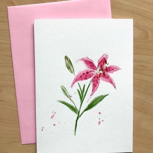 Carta dipinta a mano, 5x7, carta bianca con gigli, carte acquerello originali, carta fatta a mano, carta con giglio acquerello