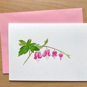 Tarjeta Dicentra pintada a mano, flor de corazón sangrante de acuarela, tarjetas de acuarela originales, tarjeta pintada a mano, tarjeta hecha a mano, flor de acuarela