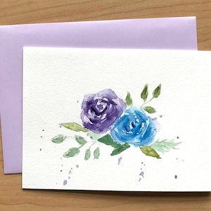 手描きのグリーティング カード、5 x 7、花の空白カード、オリジナルの水彩画カード、手作りカード、水彩画のバラ、オリジナルの水彩画の花