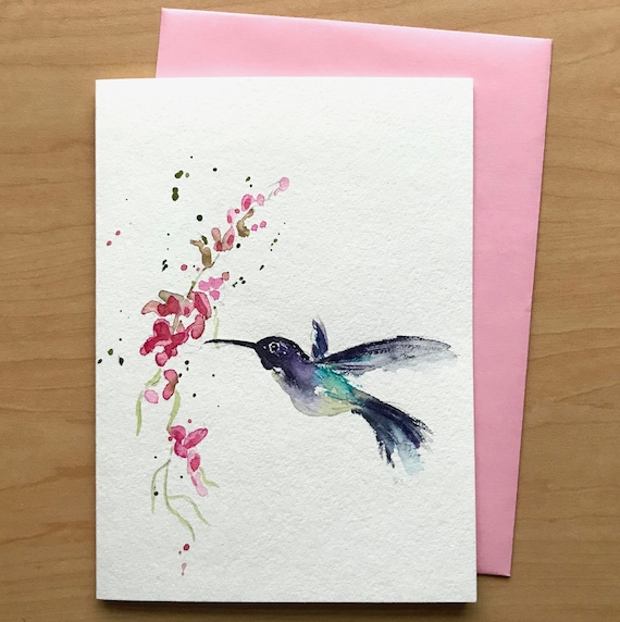 Hand-painted Hummingbird Card, Original Watercolor Cards, Hand painted Card, Handmade Card, Watercolor Bird Card, Premium Quality Cards