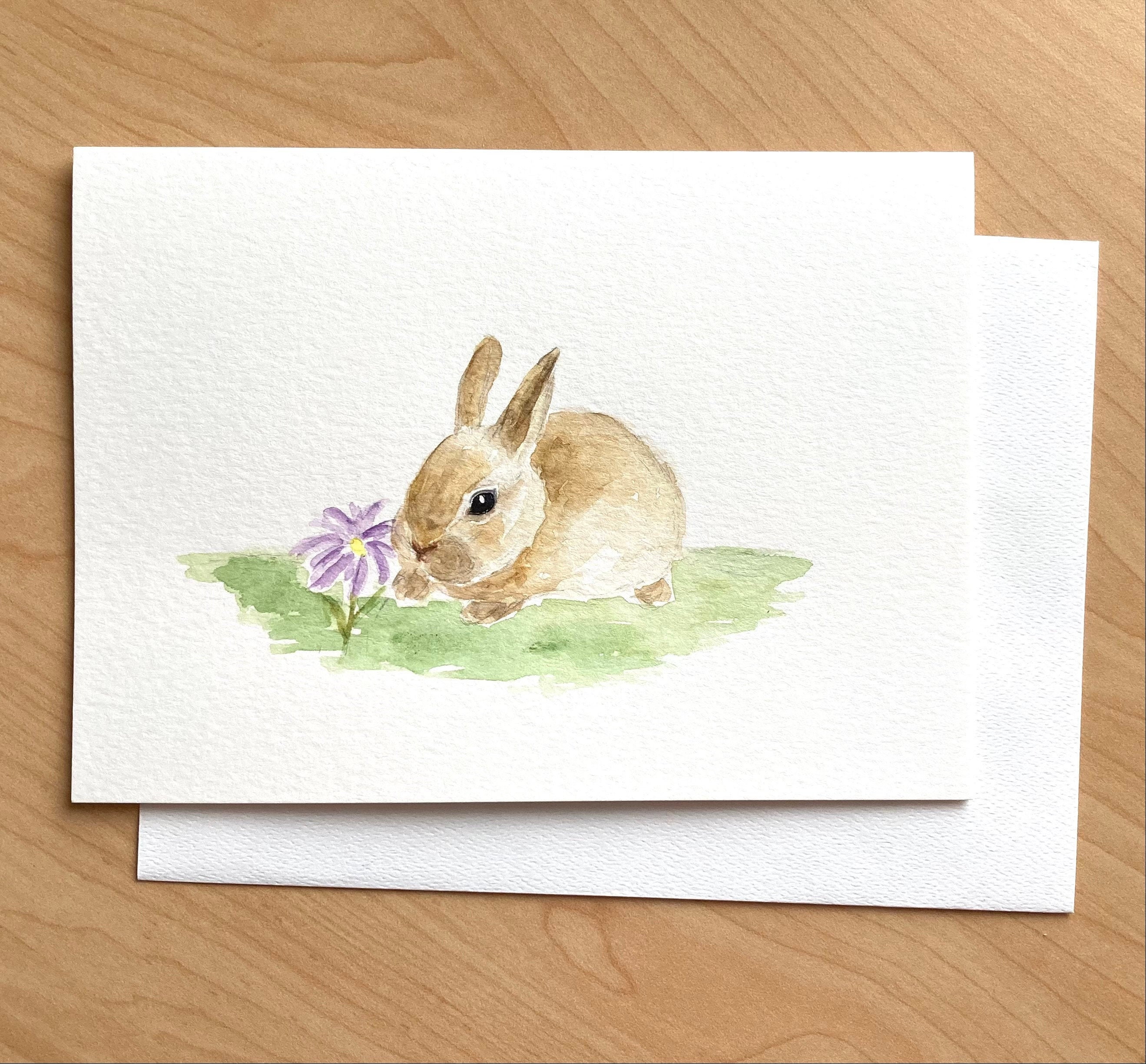 Hand Painted Greeting Card, 5x7, Easter Card, Cute Bunny Card
