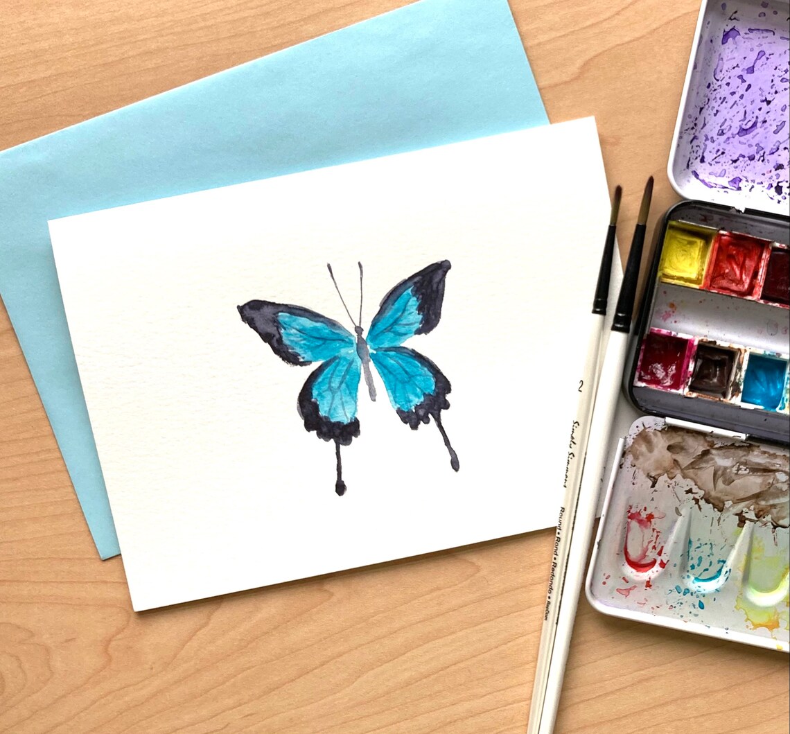 Hand Painted Greeting Card, 5x7, Butterfly Blank Card, Original ...