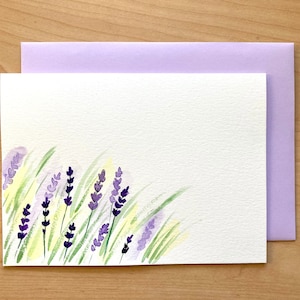 Cartão de felicitações pintado à mão, 5x7, cartão em branco de lavanda, cartões de aquarela originais, cartão feito à mão, cartões de qualidade premium, aquarela de lavanda