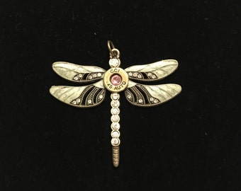 Dragonfly bullet necklace ammo shell casing 45 automatic 270 rifle casing crystal