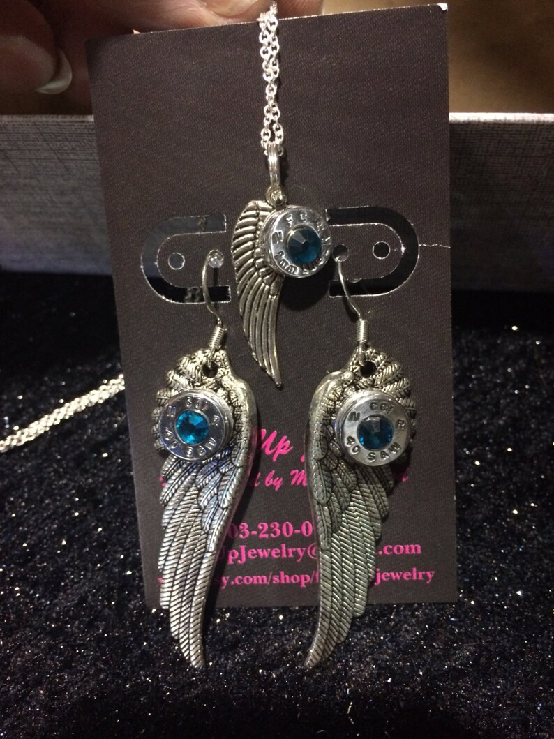 Bullet jewelry bullet earrings Harley wings Silvertone ammo gift for her image 5