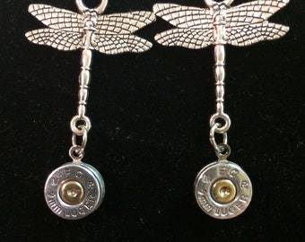 Bullet jewelry ammo earrings dragonfly silver shooting gift girl friend mom sister outdoor hunting shotgun