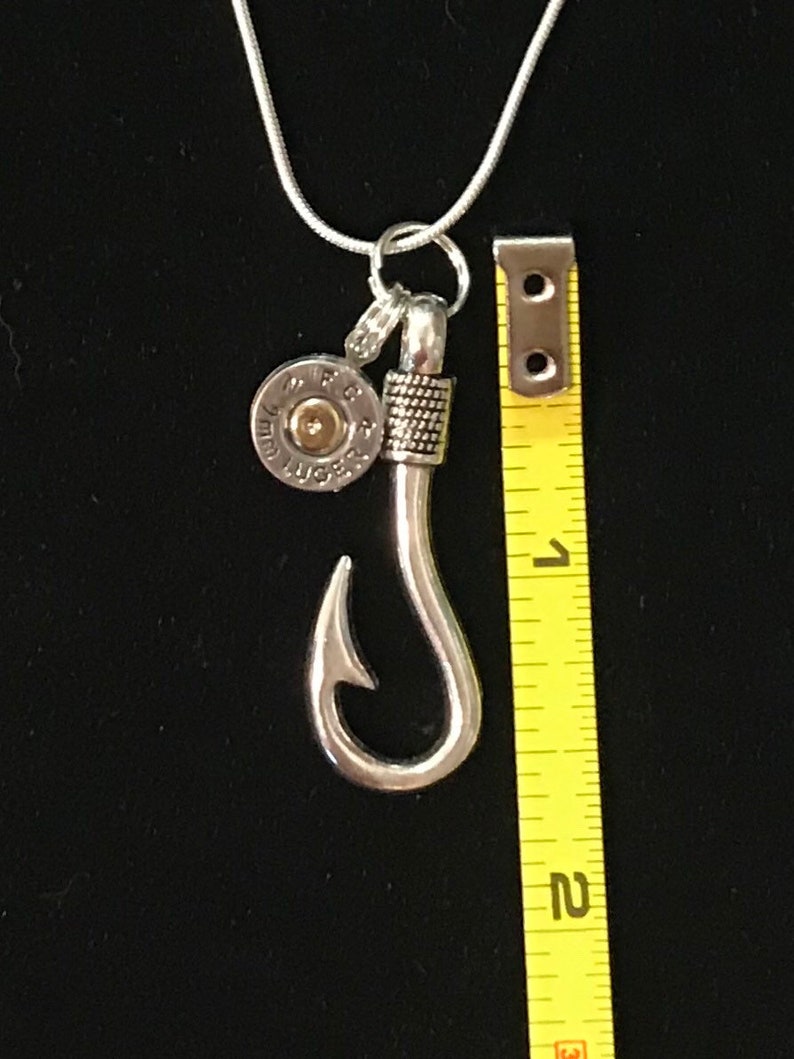 9mm bullet jewelry fishing necklace fishhook necklace silver tone fishhook image 2