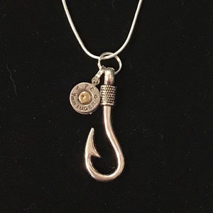 9mm bullet jewelry fishing necklace fishhook necklace silver tone fishhook image 1