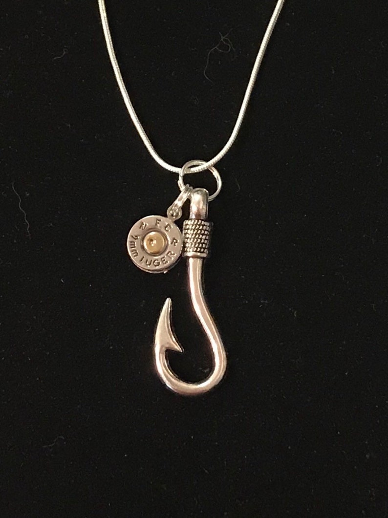 9mm bullet jewelry fishing necklace fishhook necklace silver tone fishhook image 1