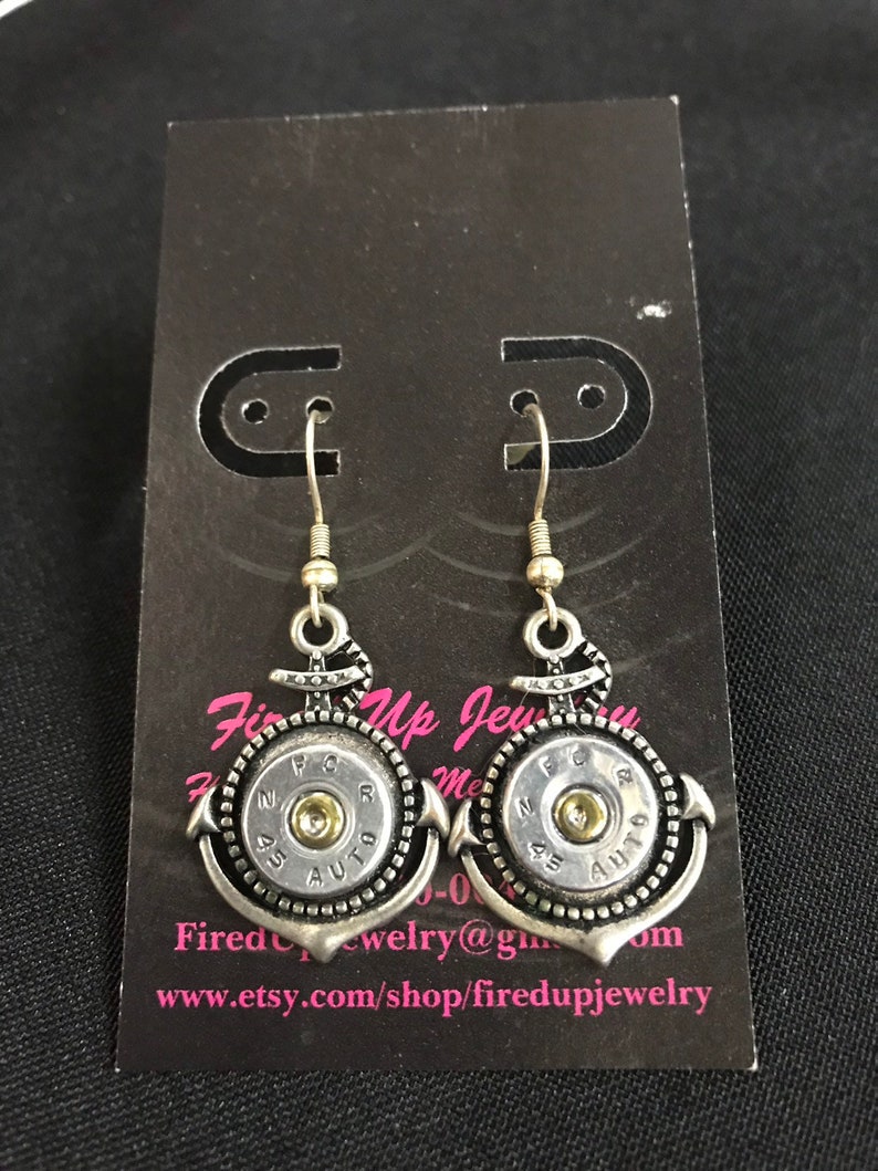 Bullet anchor earrings 45 caliber shell casing Navy Veteran image 4