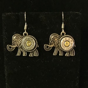 Elephant earrings, bullet earrings, silver tone Republican jewelry, Alabama Roll Tide fan jewelry, African elephant, shooting jewelry image 2