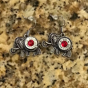 Elephant earrings, bullet earrings, silver tone Republican jewelry, Alabama Roll Tide fan jewelry, African elephant, shooting jewelry image 1
