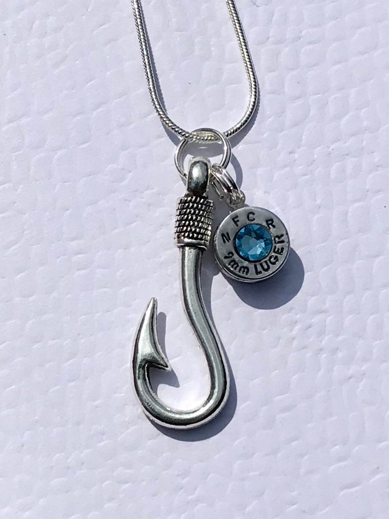 9mm bullet jewelry fishing necklace fishhook necklace silver tone fishhook image 3