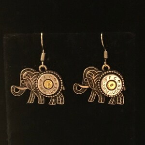 Elephant earrings, bullet earrings, silver tone Republican jewelry, Alabama Roll Tide fan jewelry, African elephant, shooting jewelry image 3