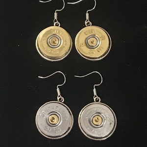 Shotgun shell jewelry, 20 gauge earrings, silver Winchester Remington skeet trap sporting clays shooting hunting jewelry
